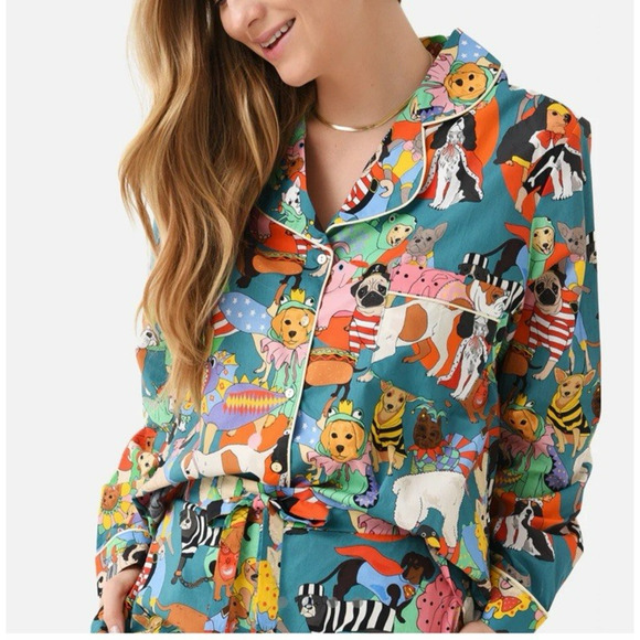 Karen Mabon Other - Karen Mabon Pajama Top Womens XL Fancy Dress Dogs Organic Cotton TOP ONLY